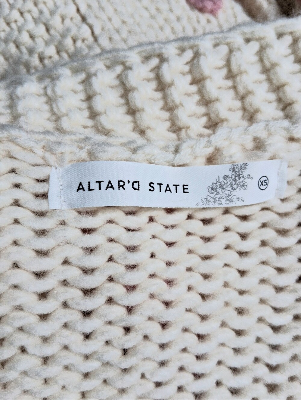 Altar'd State Victoria Bow Cardigan Cream Pink Knit Open Front Sweater Size XS - Picture 11 of 12